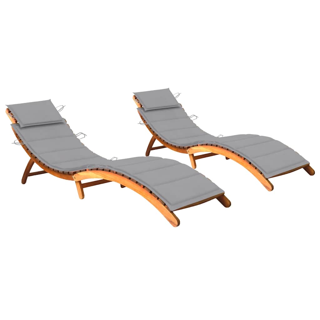 Patio Sun Lounger With Table And Cushion Solid Acacia Wood