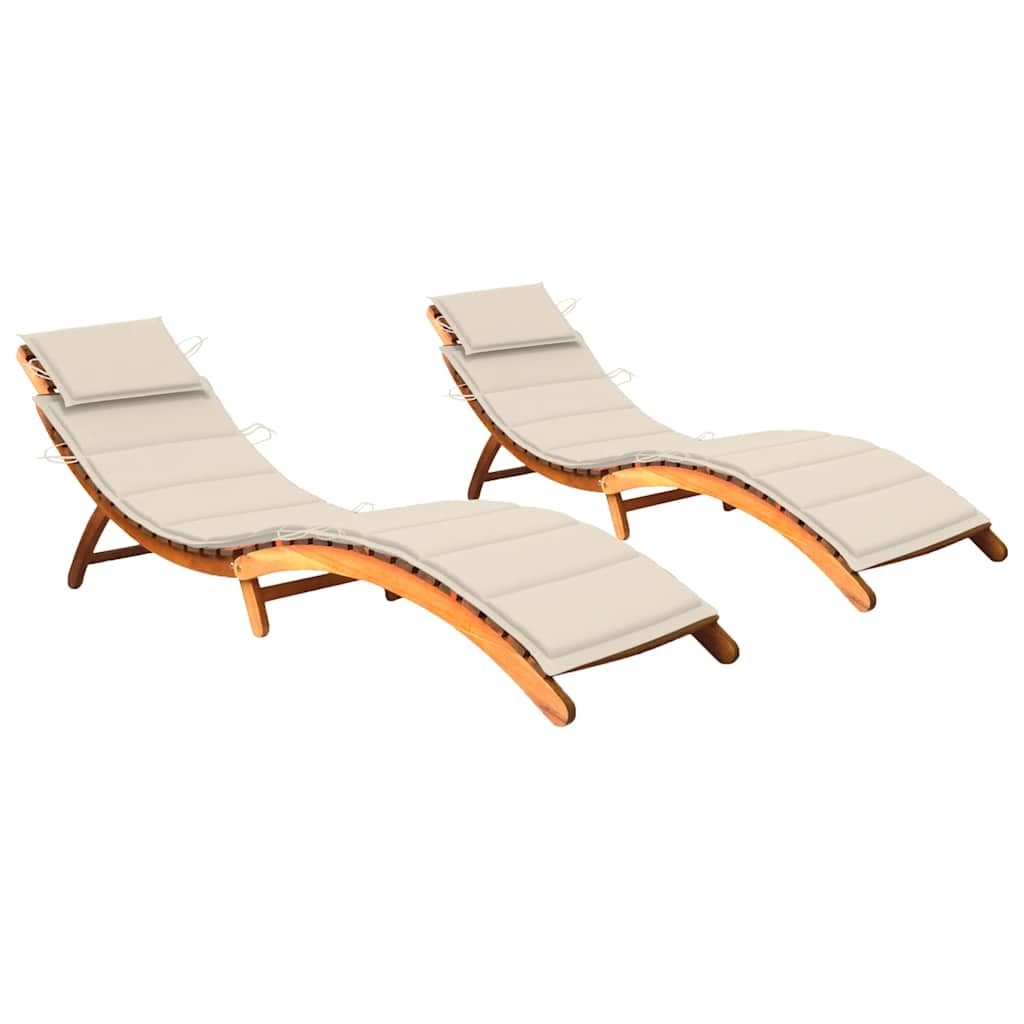 Patio Sun Lounger With Table And Cushion Solid Acacia Wood