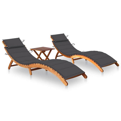 Patio Sun Lounger With Table And Cushion Solid Acacia Wood