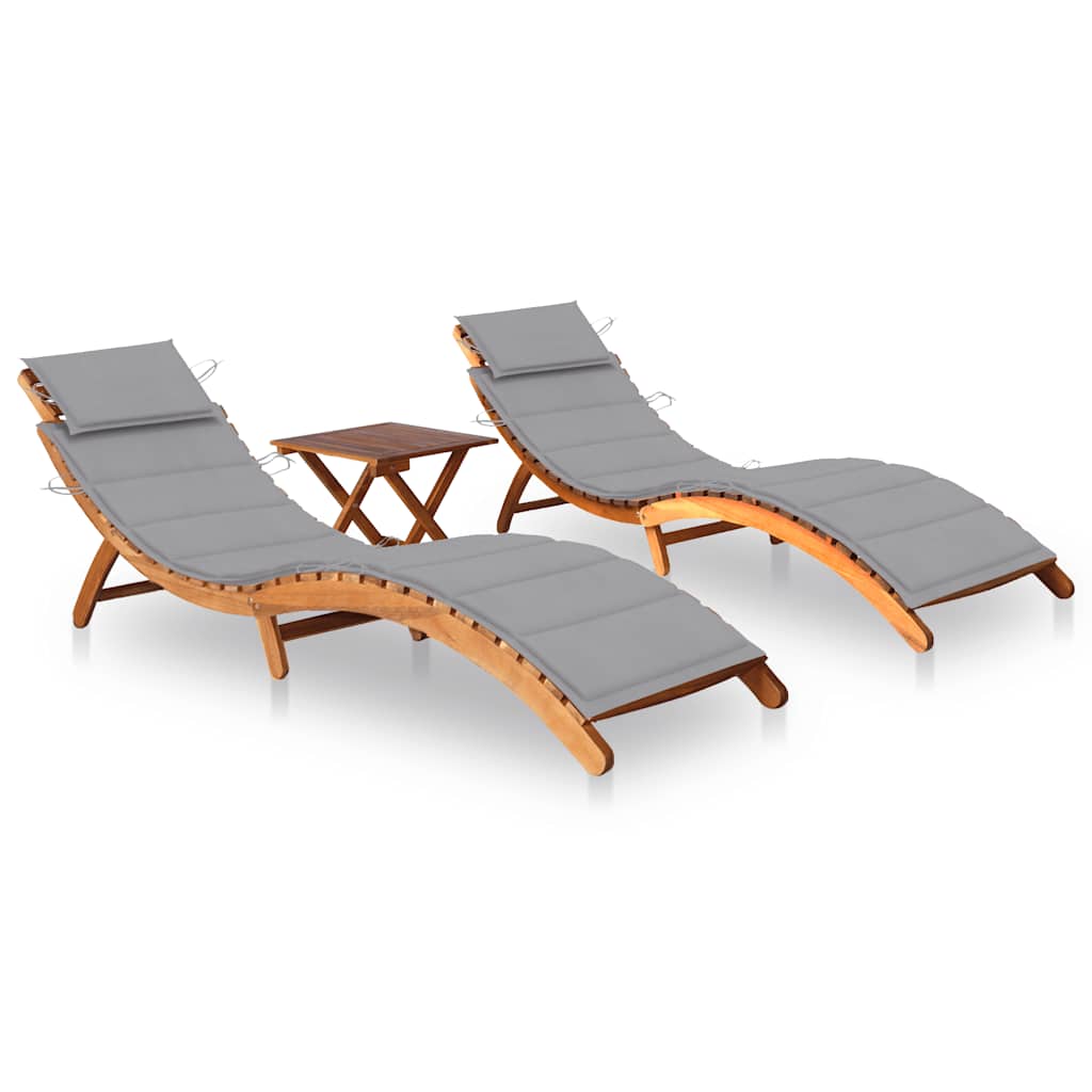 Patio Sun Lounger With Table And Cushion Solid Acacia Wood