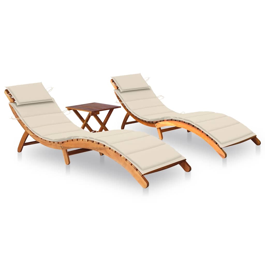 Patio Sun Lounger With Table And Cushion Solid Acacia Wood