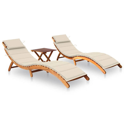 Patio Sun Lounger With Table And Cushion Solid Acacia Wood