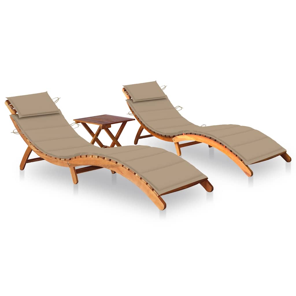 Patio Sun Lounger With Table And Cushion Solid Acacia Wood