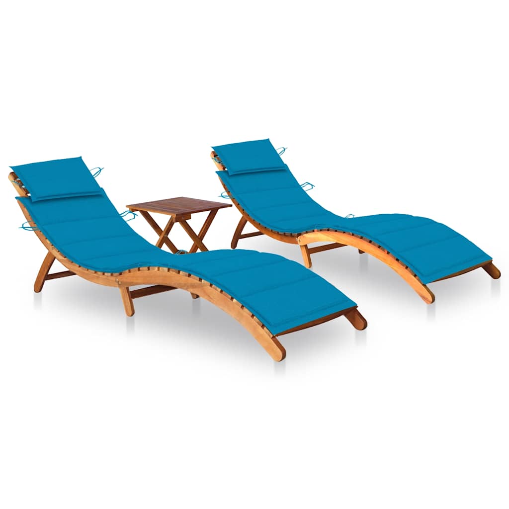 Patio Sun Lounger With Table And Cushion Solid Acacia Wood