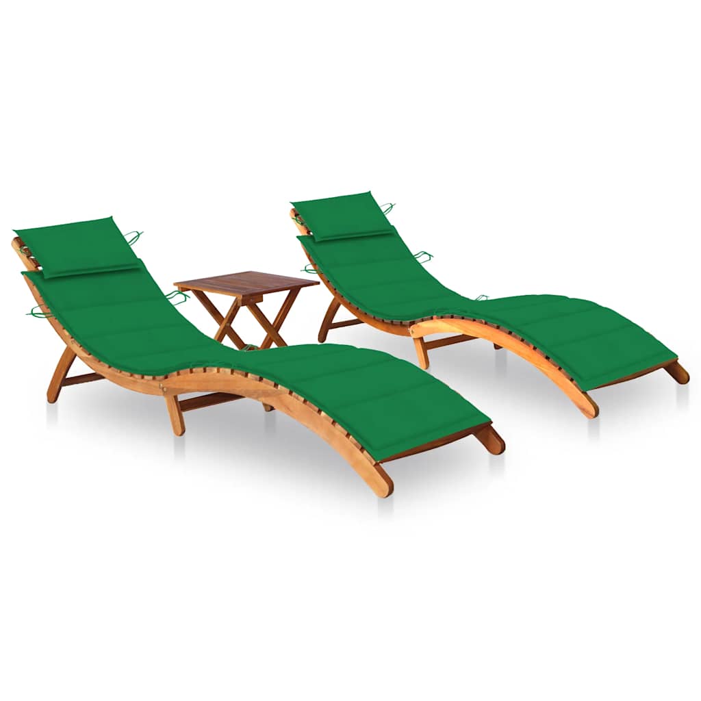 Patio Sun Lounger With Table And Cushion Solid Acacia Wood