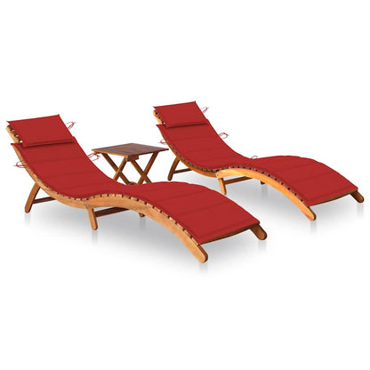 Patio Sun Lounger With Table And Cushion Solid Acacia Wood