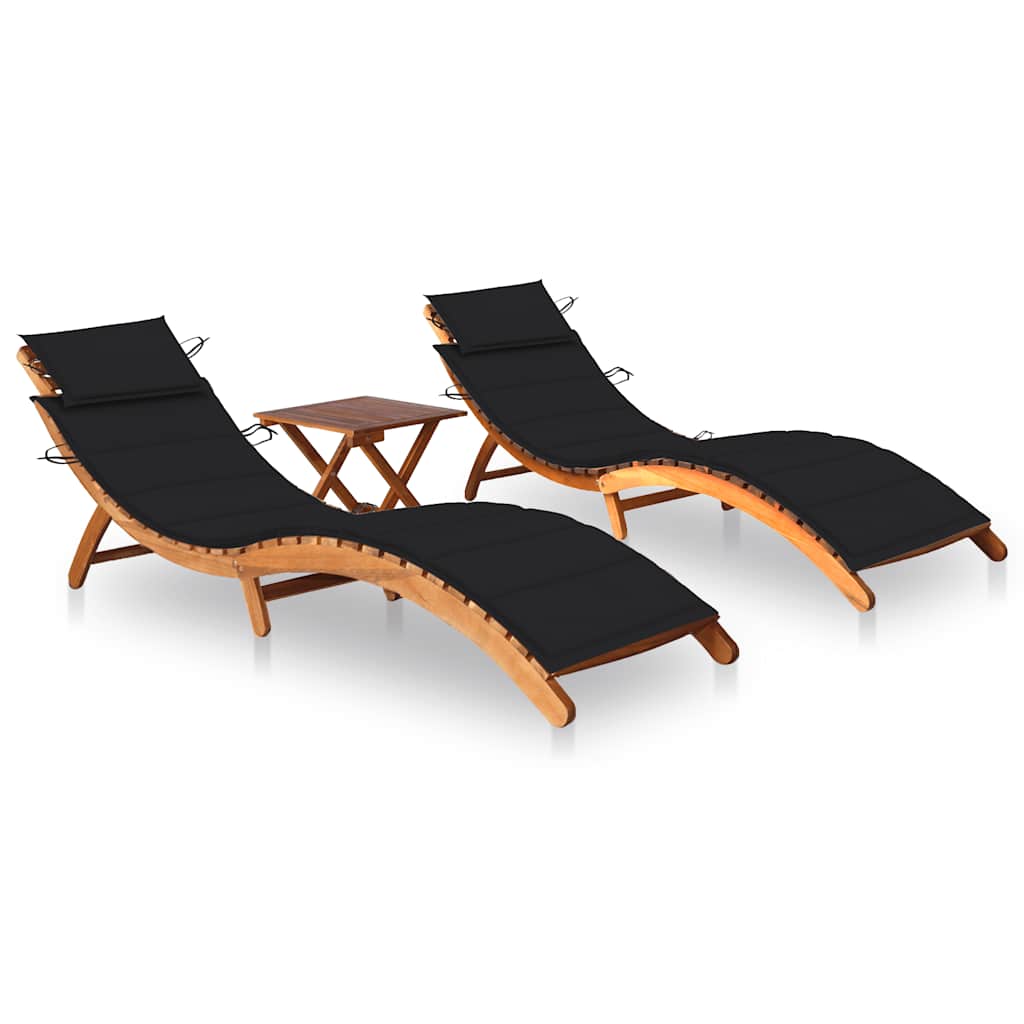 Patio Sun Lounger With Table And Cushion Solid Acacia Wood