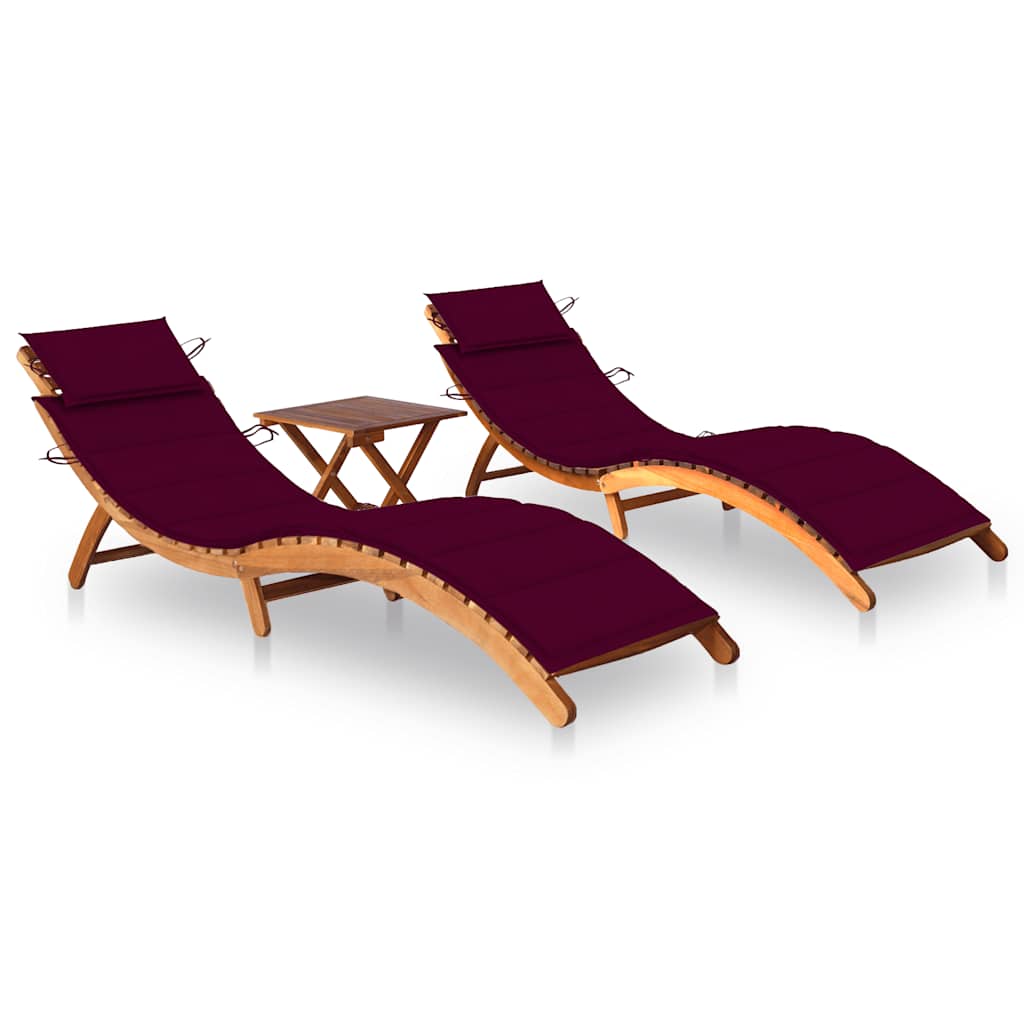 Patio Sun Lounger With Table And Cushion Solid Acacia Wood