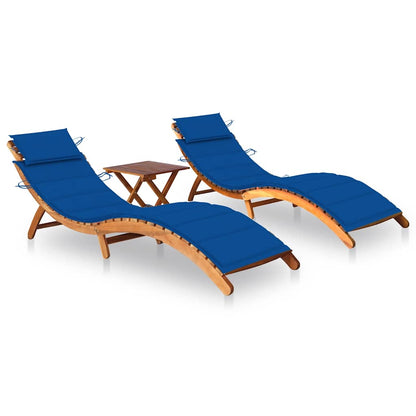 Patio Sun Lounger With Table And Cushion Solid Acacia Wood