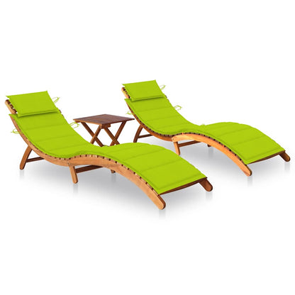 Patio Sun Lounger With Table And Cushion Solid Acacia Wood