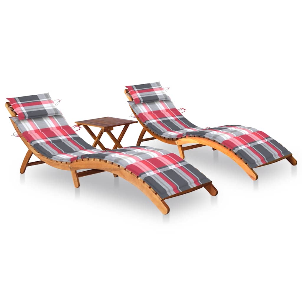 Patio Sun Lounger With Table And Cushion Solid Acacia Wood