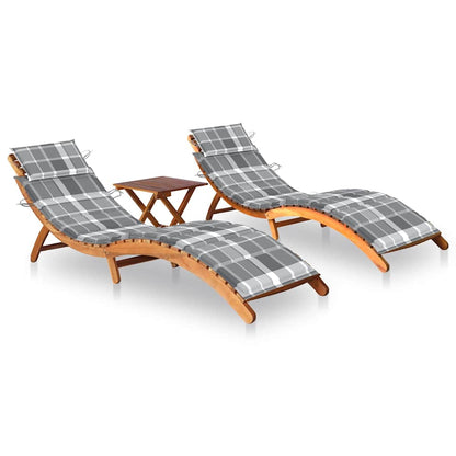 Patio Sun Lounger With Table And Cushion Solid Acacia Wood
