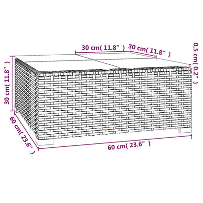 Patio Coffee 23.6"X23.6"X11.8" Poly Rattan & Glass