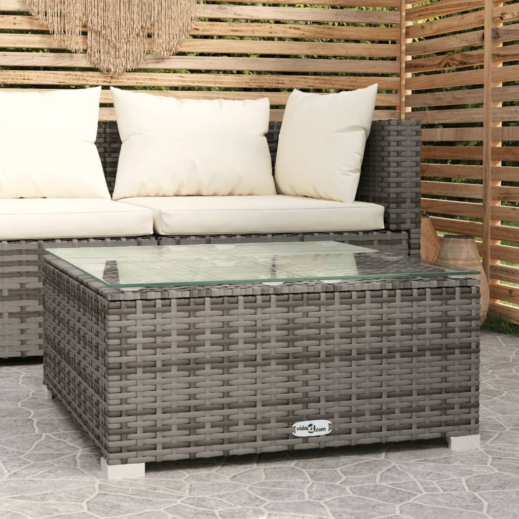 Patio Coffee 23.6"X23.6"X11.8" Poly Rattan & Glass