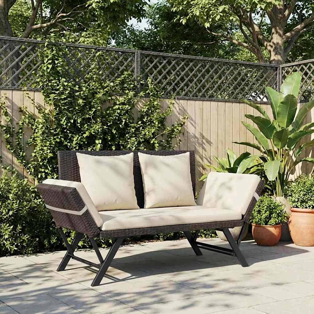 Garden Bench With Cushions 176 Cm Poly Rattan