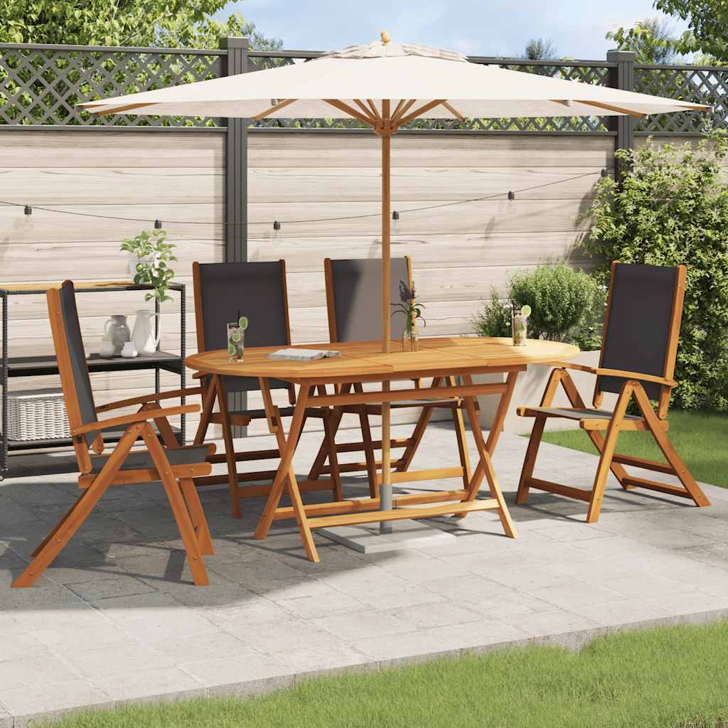 Folding Garden Chair Set Of 2 Solid Acacia Wood, Textilene