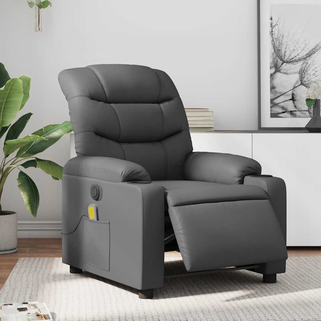 Electric massage recliner chair in faux leather with footrest extended