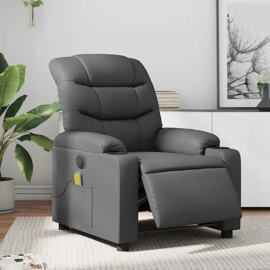 Electric massage recliner chair in faux leather with footrest extended