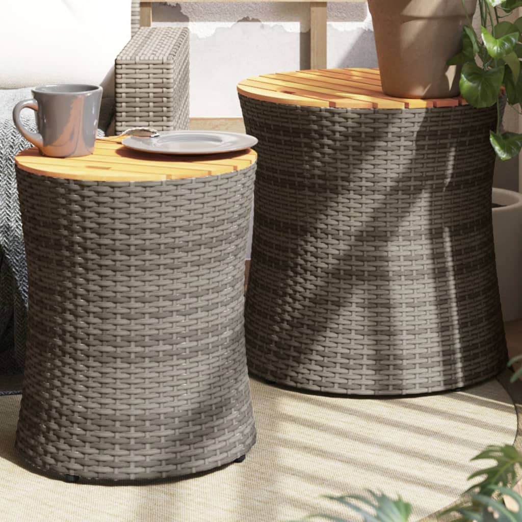 Patio Side Tables 2 Pcs With Wooden Top Poly Rattan