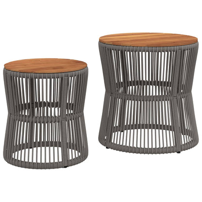 Patio Side Tables 2 Pcs With Wooden Top Poly Rattan