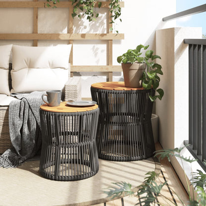 Patio Side Tables 2 Pcs With Wooden Top Poly Rattan