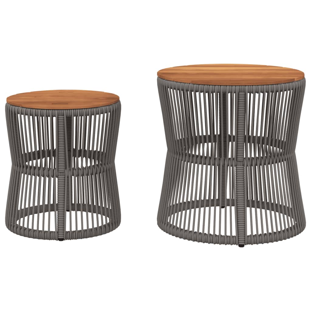 Patio Side Tables 2 Pcs With Wooden Top Poly Rattan