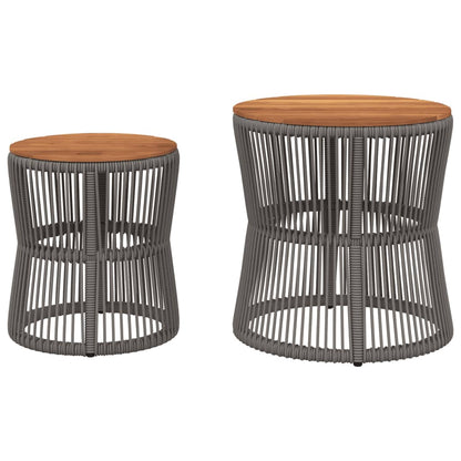 Patio Side Tables 2 Pcs With Wooden Top Poly Rattan