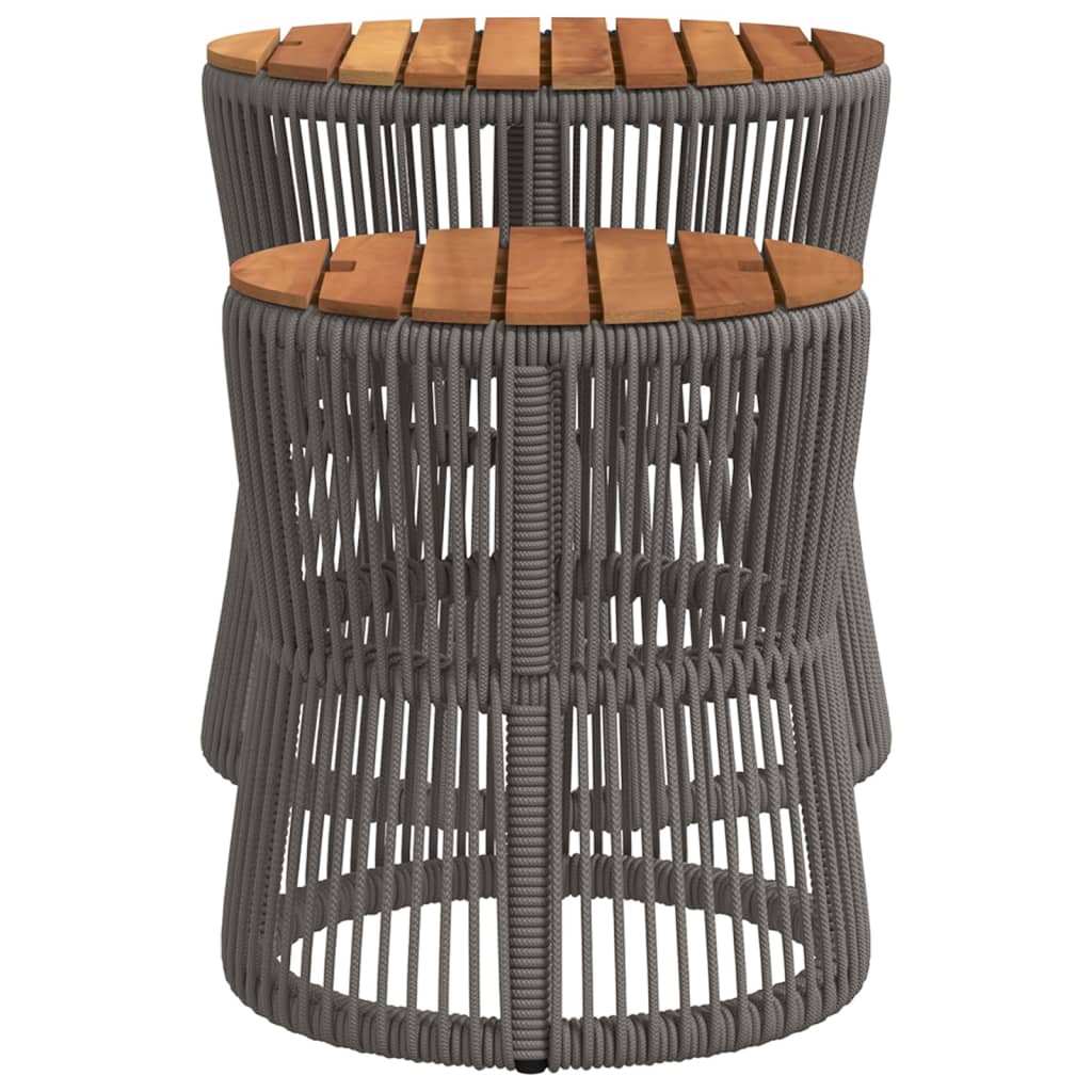 Patio Side Tables 2 Pcs With Wooden Top Poly Rattan
