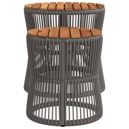 Patio Side Tables 2 Pcs With Wooden Top Poly Rattan