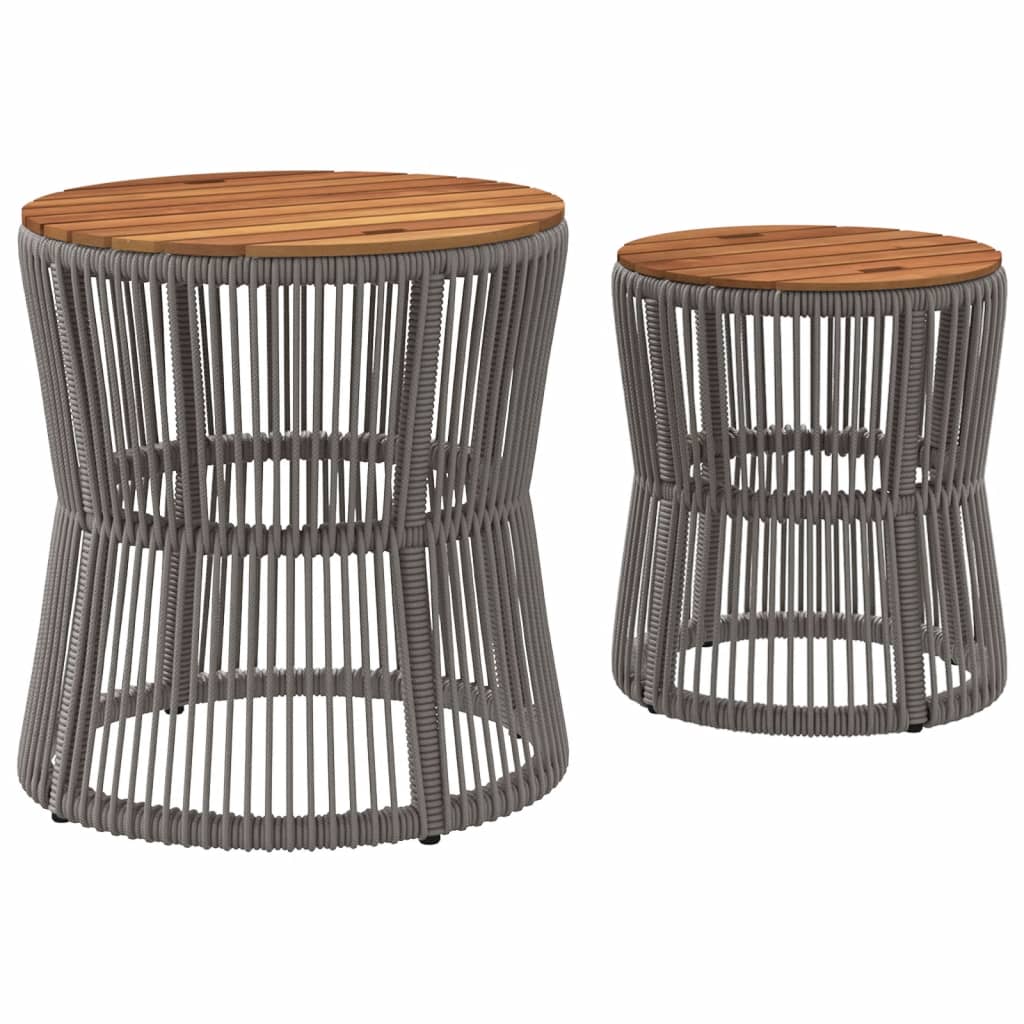Patio Side Tables 2 Pcs With Wooden Top Poly Rattan