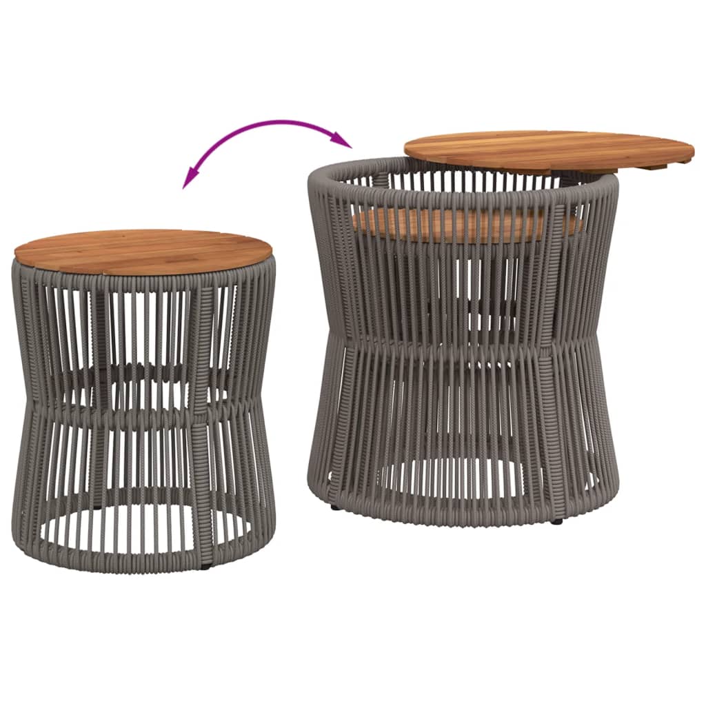Patio Side Tables 2 Pcs With Wooden Top Poly Rattan