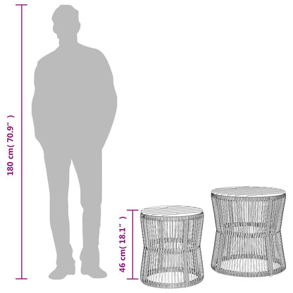 Patio Side Tables 2 Pcs With Wooden Top Poly Rattan