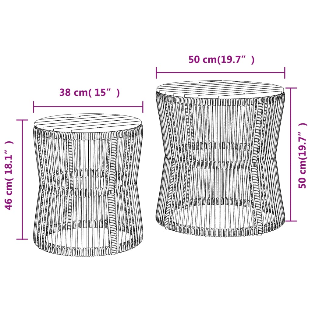 Patio Side Tables 2 Pcs With Wooden Top Poly Rattan