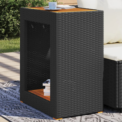 Patio Side Table With Wooden Top Poly Rattan