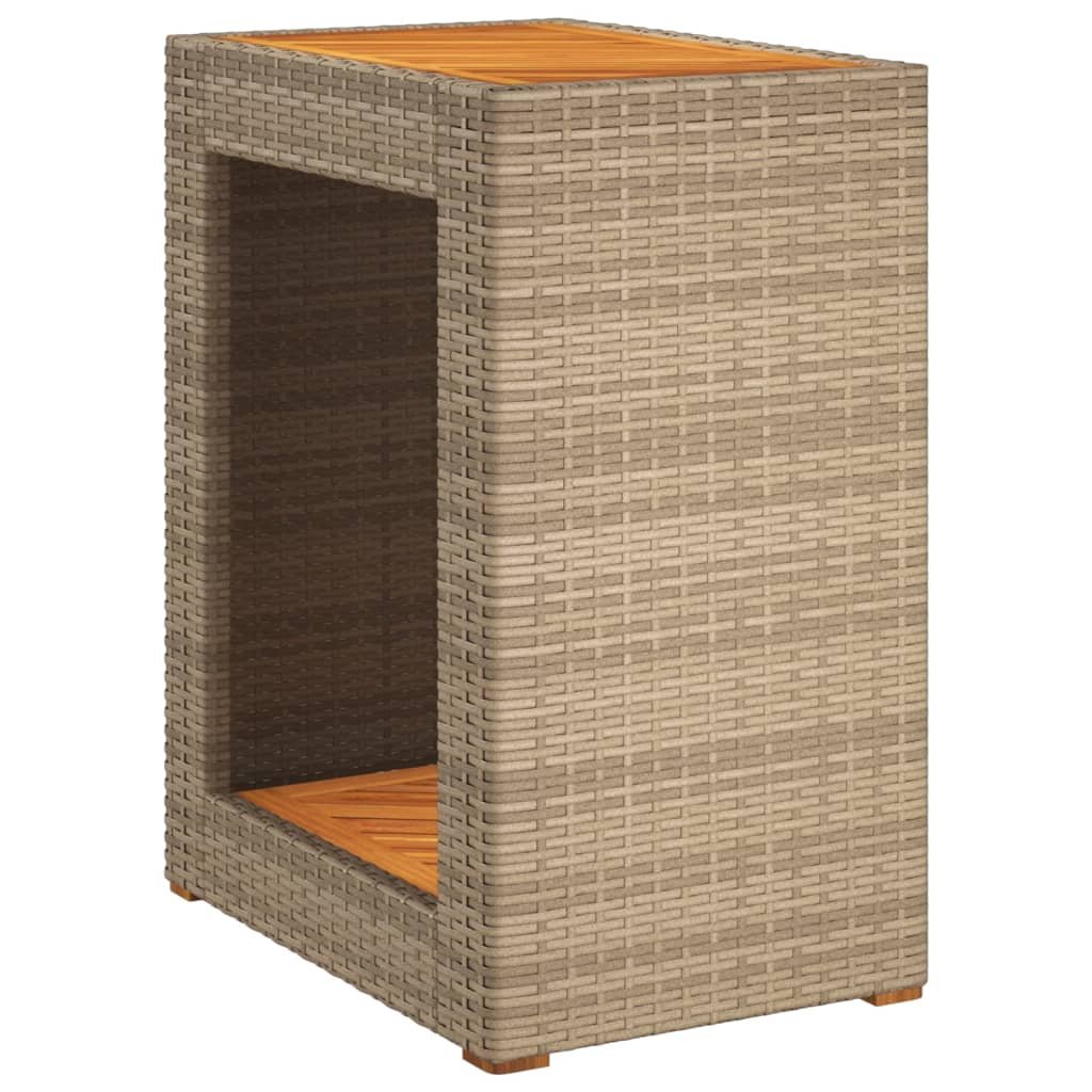Patio Side Table With Wooden Top Poly Rattan