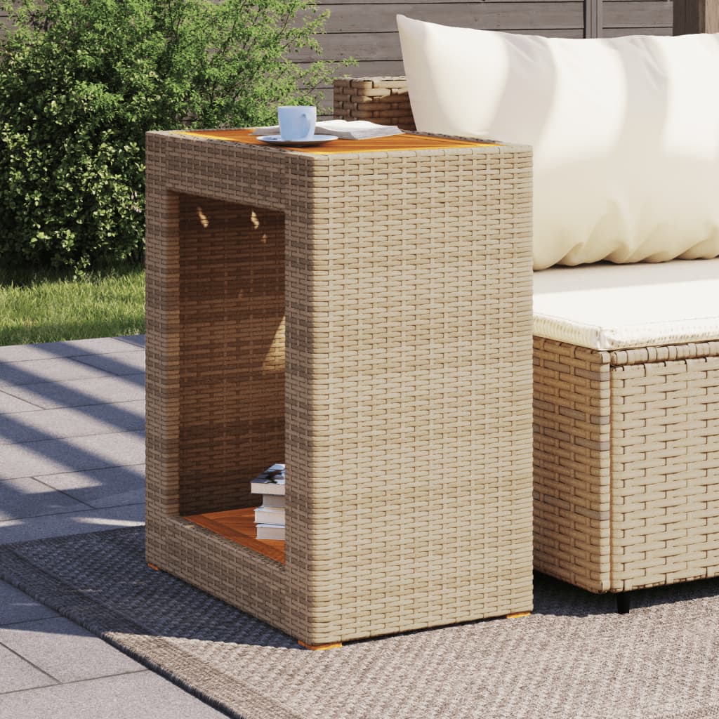 Patio Side Table With Wooden Top Poly Rattan