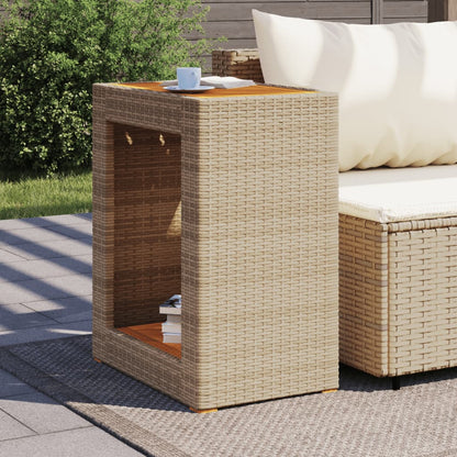 Patio Side Table With Wooden Top Poly Rattan