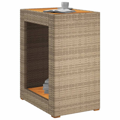 Patio Side Table With Wooden Top Poly Rattan