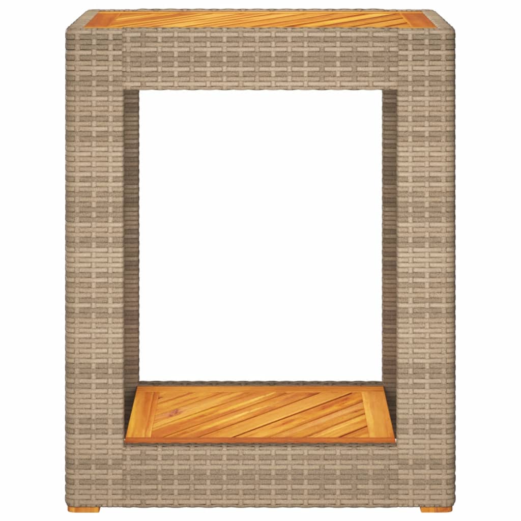 Patio Side Table With Wooden Top Poly Rattan