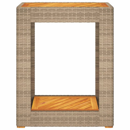 Patio Side Table With Wooden Top Poly Rattan
