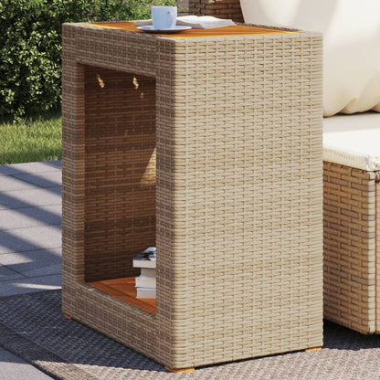 Patio Side Table With Wooden Top Poly Rattan