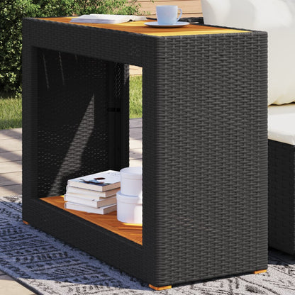 Patio Side Table With Wooden Top Poly Rattan