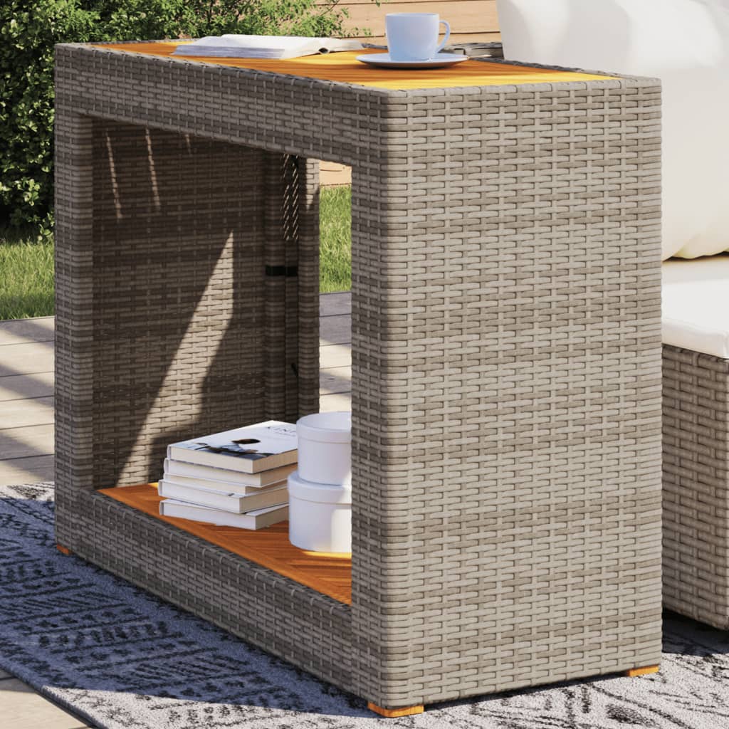 Patio Side Table With Wooden Top Poly Rattan