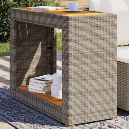 Patio Side Table With Wooden Top Poly Rattan