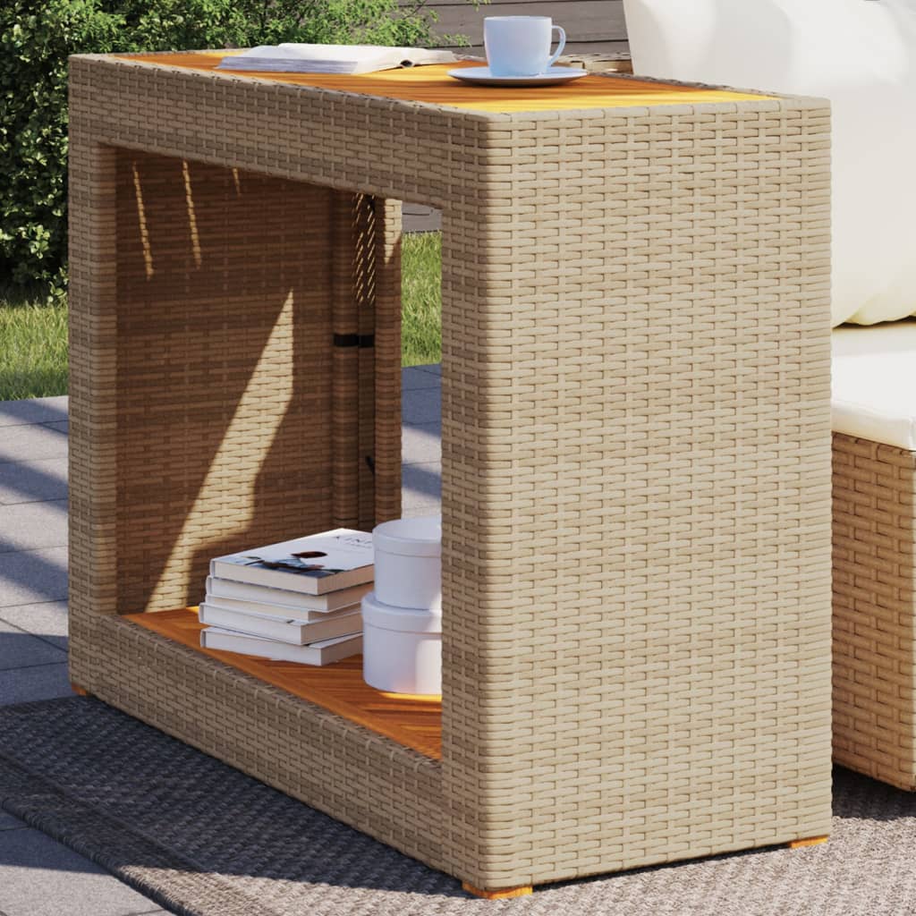 Patio Side Table With Wooden Top Poly Rattan