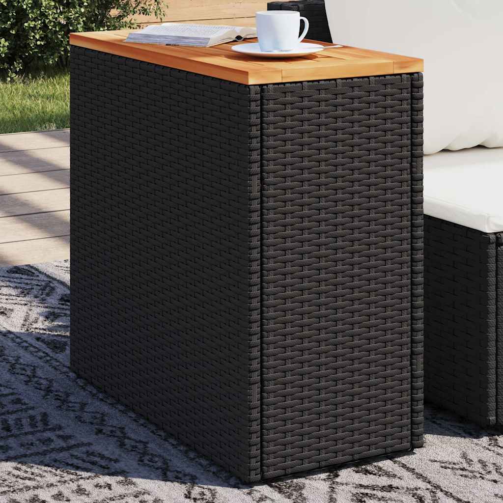 Garden Side Table With Wooden Top 58X27.5X55 Cm Poly Rattan