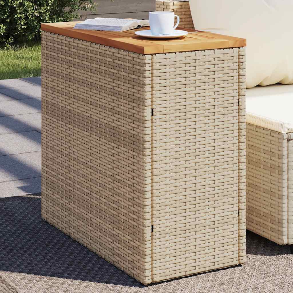 Garden Side Table With Wooden Top 58X27.5X55 Cm Poly Rattan