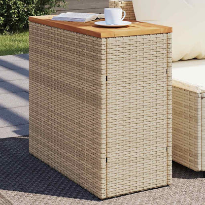 Garden Side Table With Wooden Top 58X27.5X55 Cm Poly Rattan