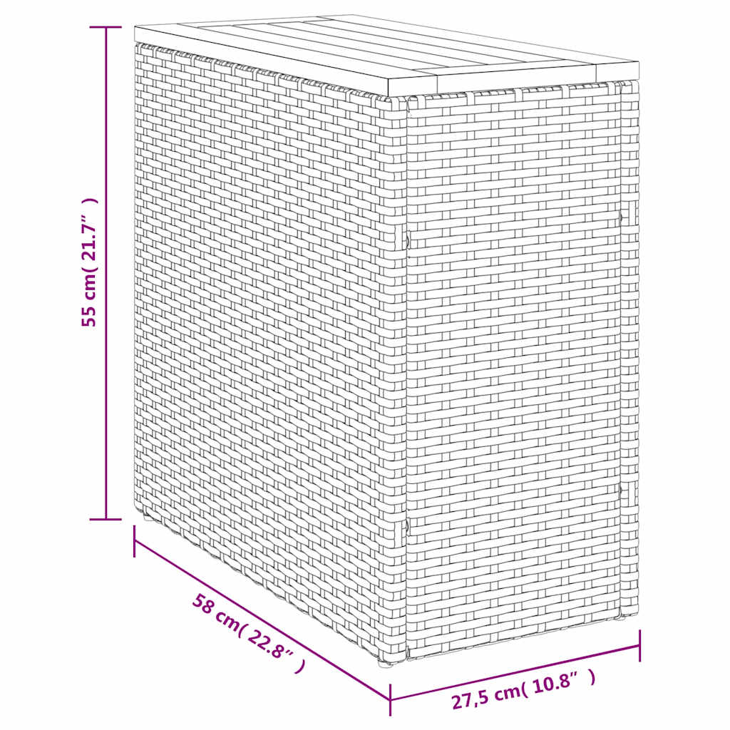 Garden Side Table With Wooden Top 58X27.5X55 Cm Poly Rattan