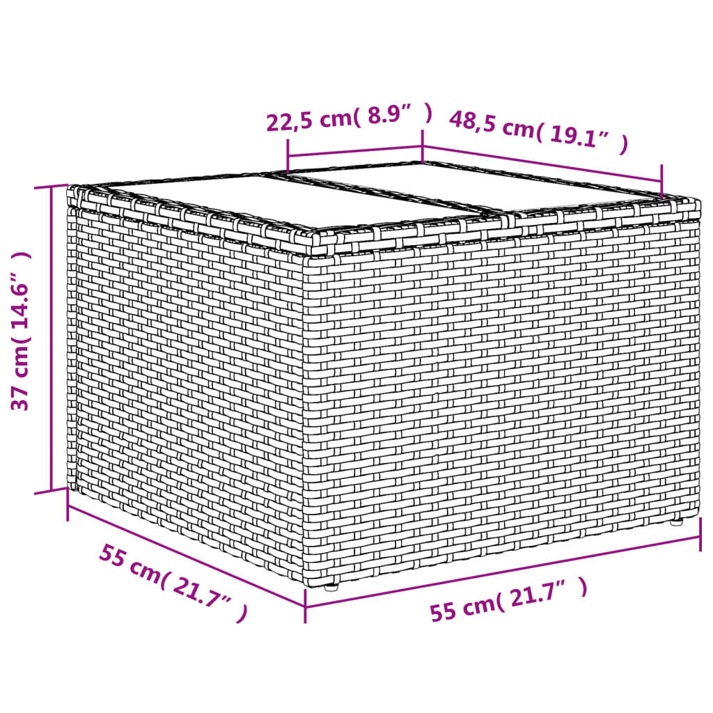 Garden Table With Top 55X55X37 Cm Poly Rattan